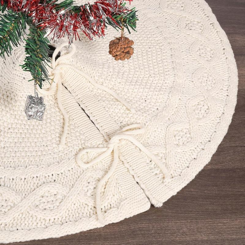 Adjustable Size Christmas Tree Base Rings Handmade White Tree Skirt Elegant Tree Stadn Skirt for Festival Decors