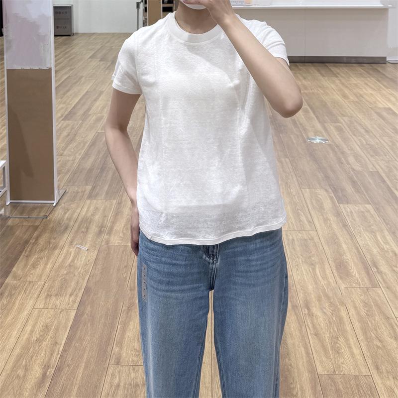 

Women s French Linen Crew Neck Short Sleeve T-Shirt Small