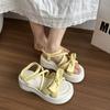 Fairy Wind Bow Sandals Female 2025 New Summer Wear Thick Sole Heightening Skirt Beach Roman Shoes