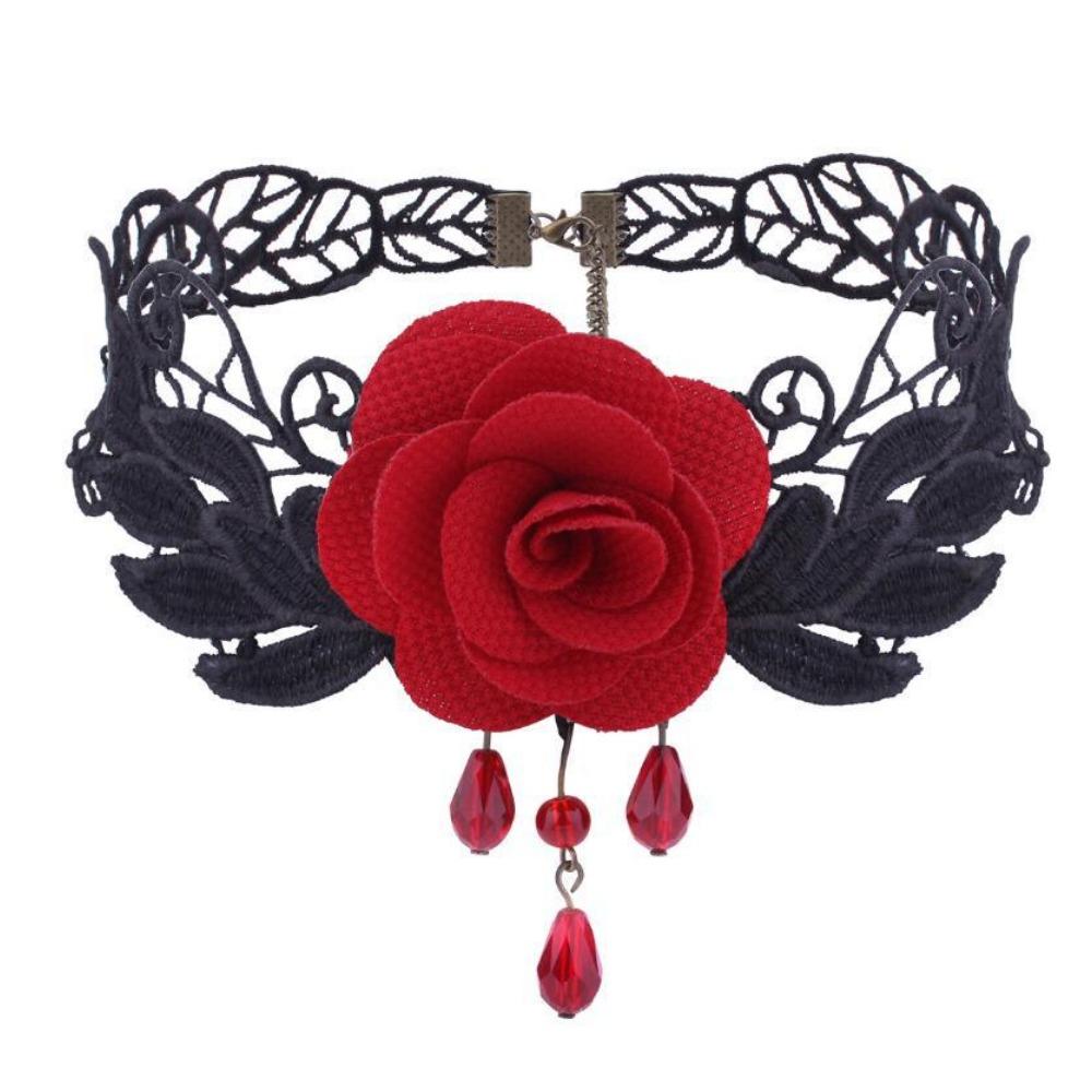 Choker Necklace Female Rose Necklace Clavicle Chain Vintage Court Gothic Black Lace Necklace