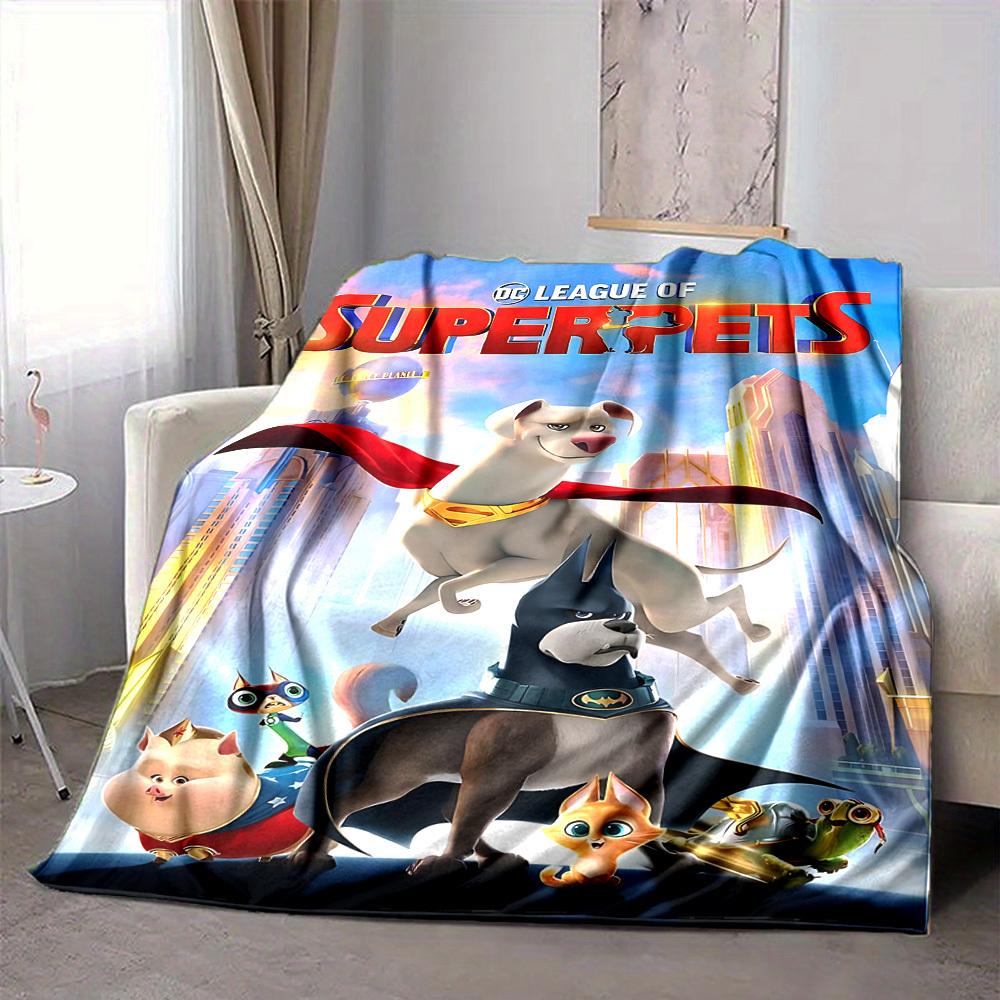 1pc DC League of Super Pets Flannel Throw Blanket Lightweight Soft Warm All Season Blanket for Sofa, Bed, Travel,L1028065 80x120cm