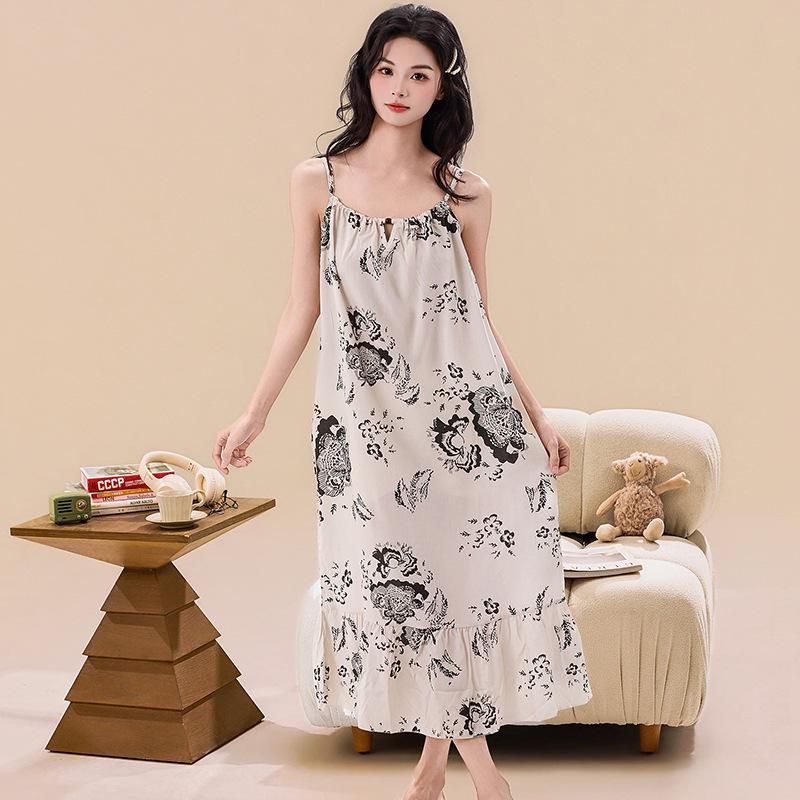 Spring/Summer Women's Printed Camisole Nightgown - Casual, Sexy Dress with Adjustable Straps