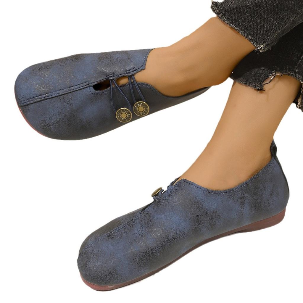 Autumn New Thick-soled Solid-color Buttons Lazy Large-size Single Shoes