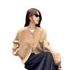 Womens Short Gray Wool Blend Cropped Bomber Jacket 2026 Fall Loose Fit Hooded Outerwear