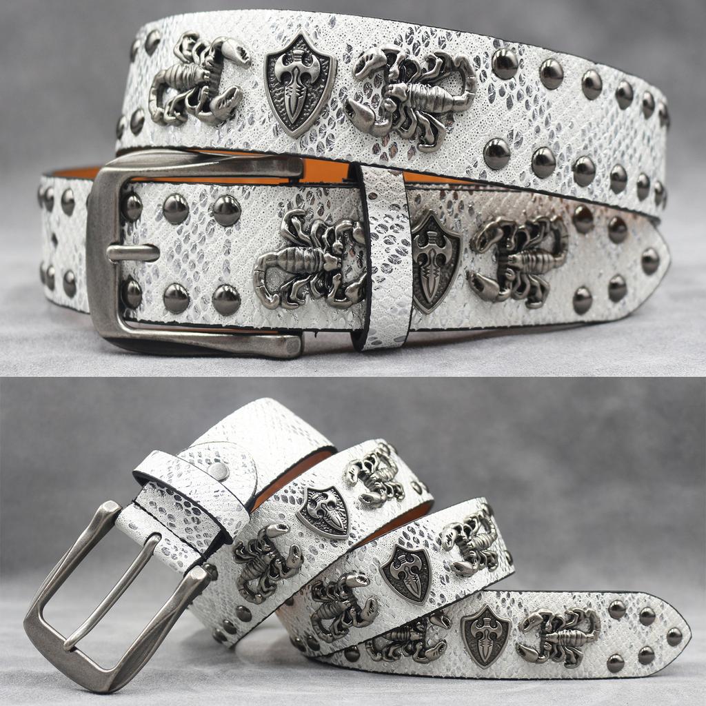 Original Skull Rivet Belt Punk Men'S Belt Women'S Snake Pattern Decorative Belt
