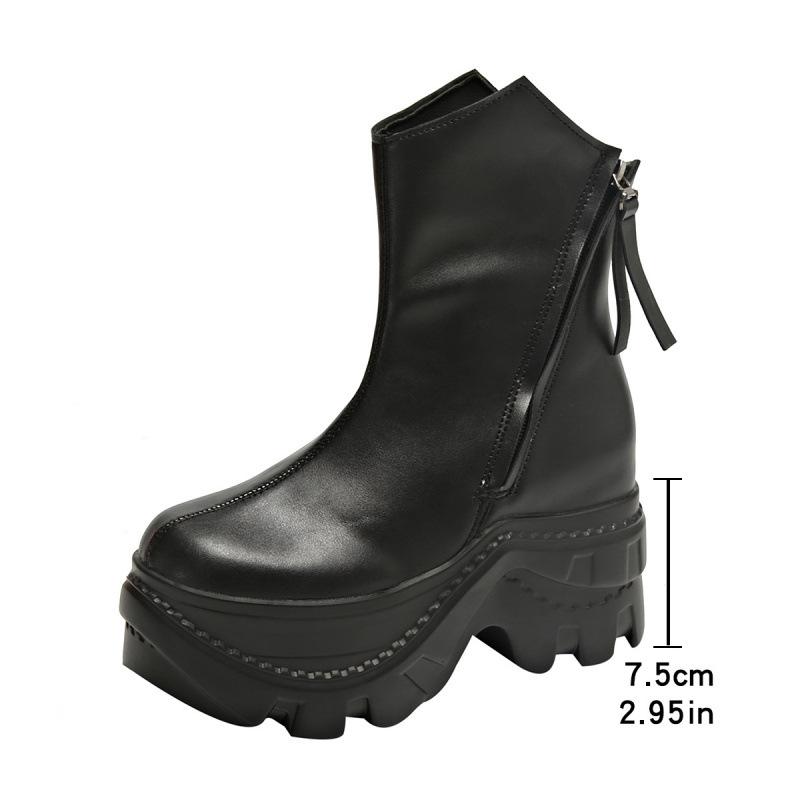 Muffin bottom slim side zipper large size high heel short boots winter thick-soled British fashion boots
