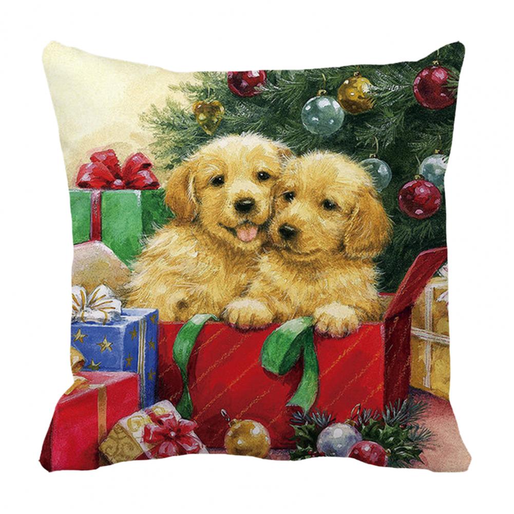 Christmas Gift Decoration Cute Cat Dog Print Cushion Cover Home Living Room Sofa Decoration Square Throw Pillow Cover