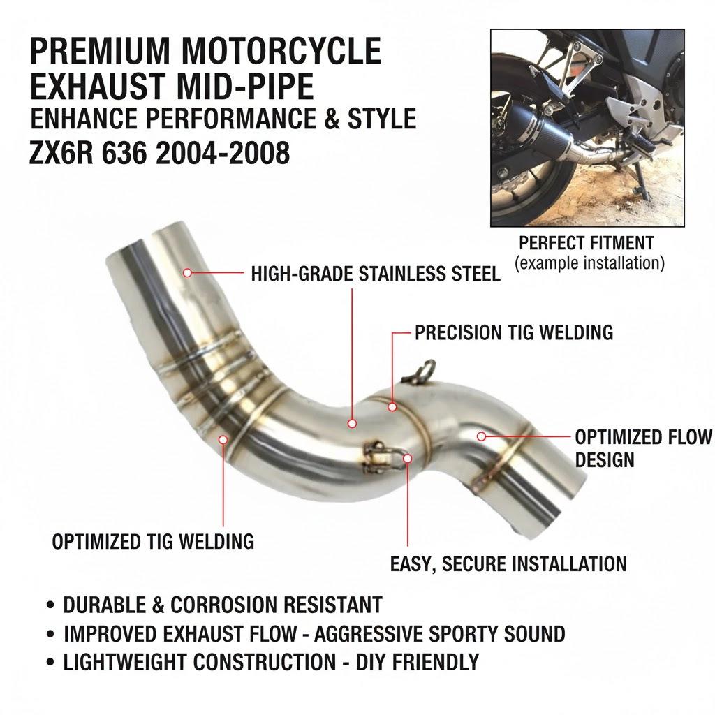 Kawasaki ZX6R 636 (2004-2008) Stainless Steel Modified Exhaust Mid-section Adapter