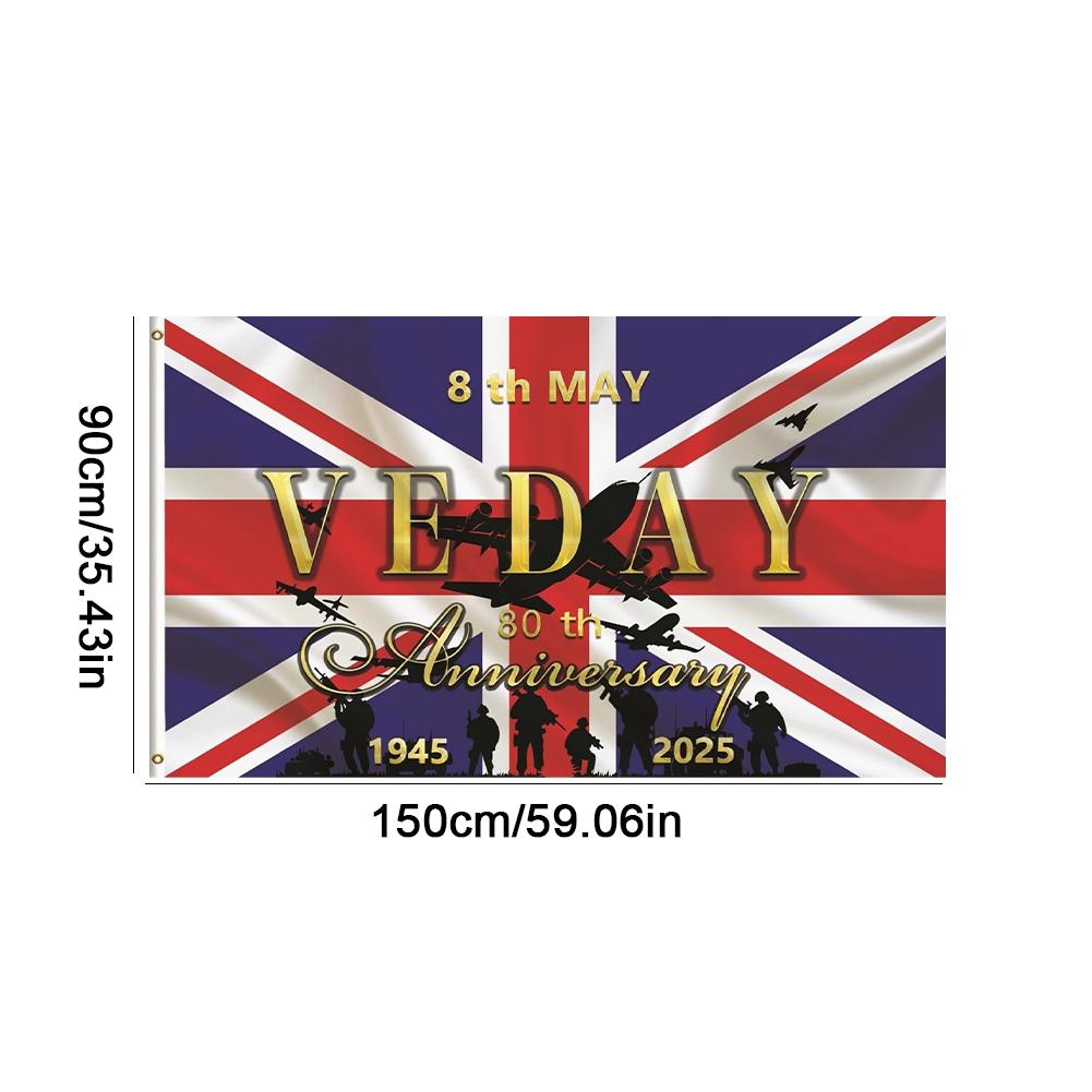 2025 Ve Day 80th Anniversary Flag Decorations Memorabilia Two Side 80 Years Victory In Europe Large Flag Decorations for Victory