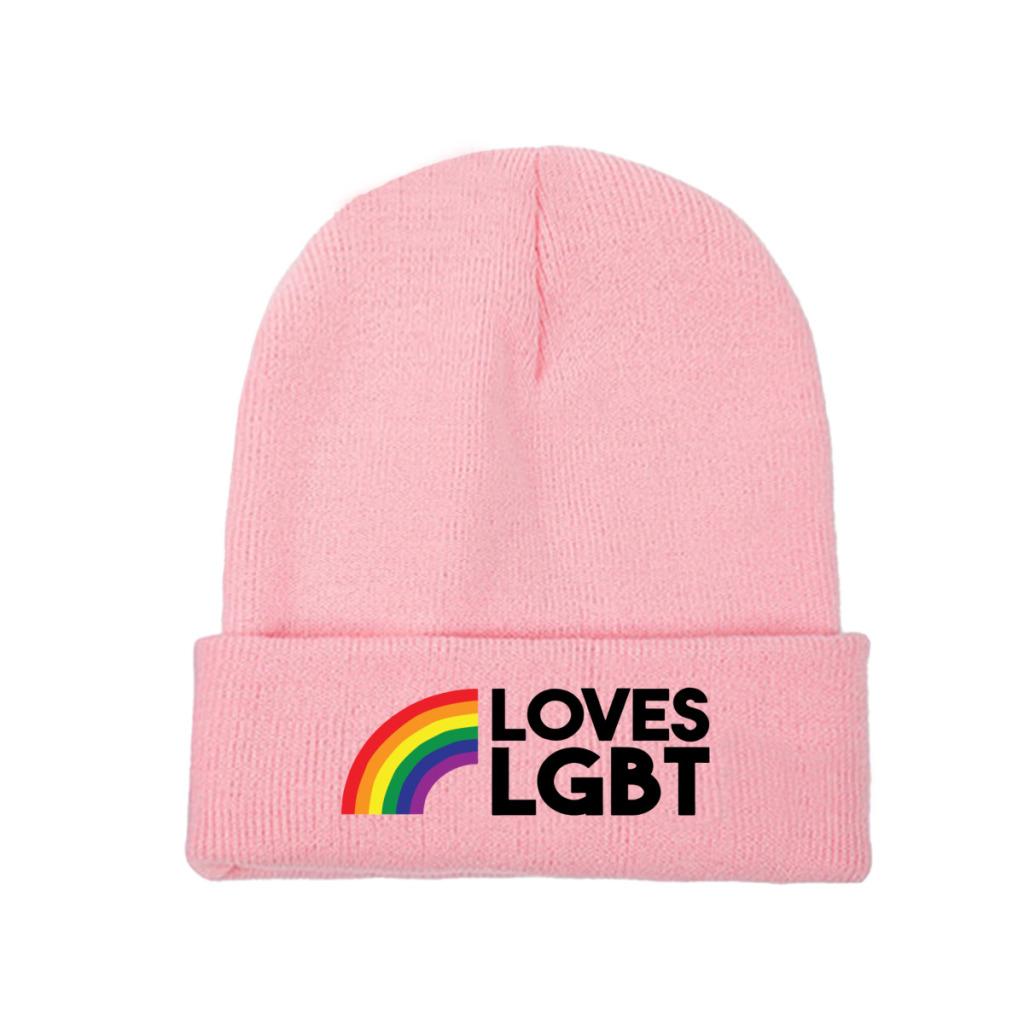 LOVES LGBT Knitted Caps for Women Unisex Beanies Winter Hat Pride Bisexual Lesbian Gay Rainbow Harajuku Warm Cap