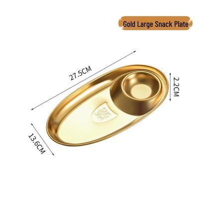 ZISIZ Golden Oval Thickened Snack Plate with Dipping Compartments