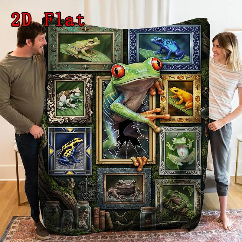 Froggy Fantasy 2D Flat Pattern Flannel Blanket, High quality All Seasons, Home Decor, Warmth and Comfort, Perfect for Christmas Gifts.
