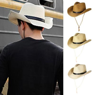 Chapeau de cowboy western à larges bords Chapeau jazz respirant Casquette en paille fashion Extérieur