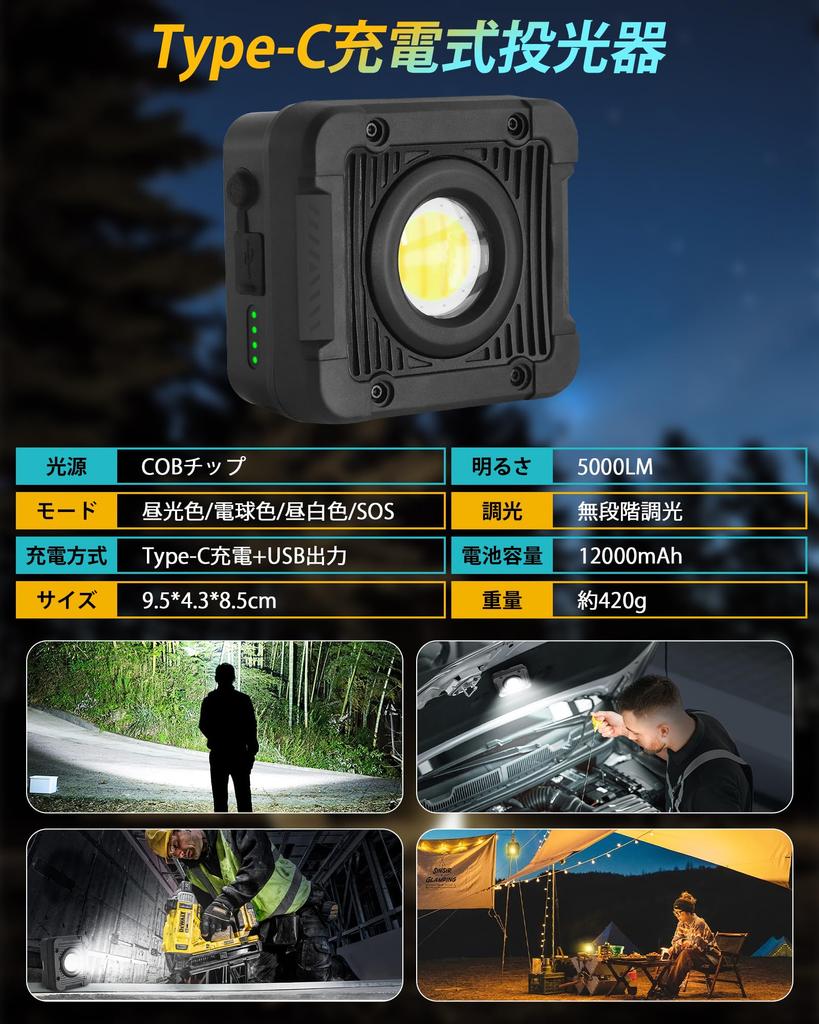 HAARAY Rechargeable LED Work Light with 12000mAh High Capacity and 5000 Lumens of Ultra-Brightness, 168 Hours of Continuous Lighting, Stepless Dimming