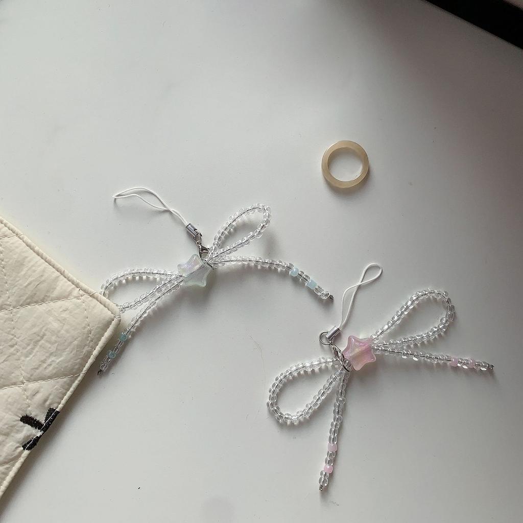 Stylový korálkový přívěsek na telefon s mašličkou Odolný závěsný přívěsek na mobilní telefon Vynikající řetízek na telefon