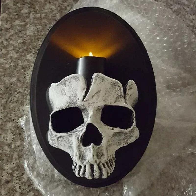 Suport lumânare cap de craniu Halloween Schelet înfricoșător Aplice de perete Decorativ stick pentru casă bar restaurant
