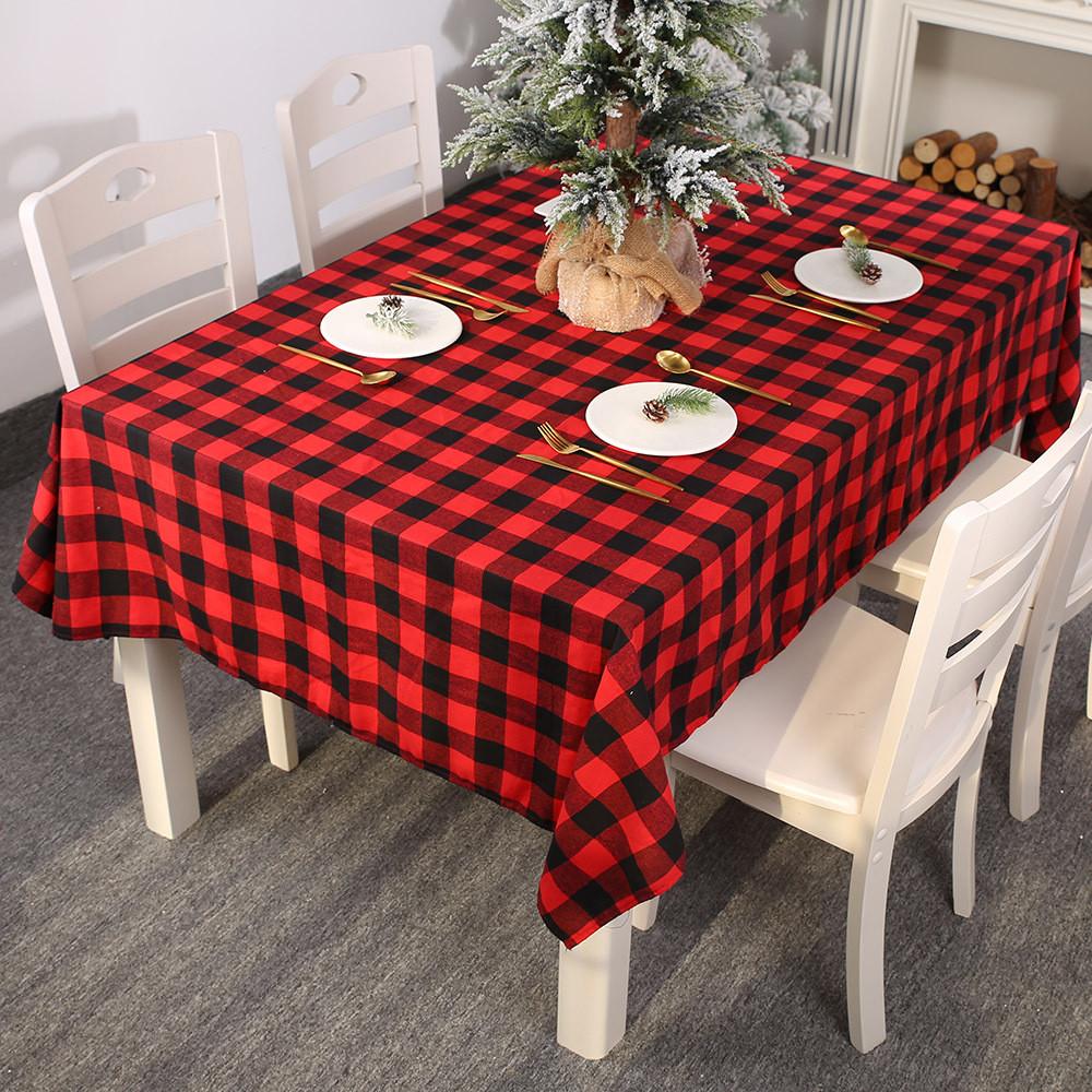 Red Trendy Black Checkered Tablecloth Ideal For Creating A Festive Christmas Vibe