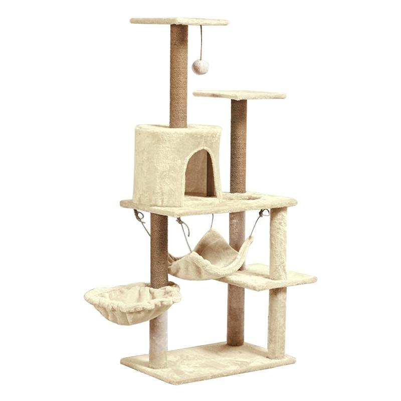 All-Season Cat Tree Tower with Hammock - Integrated Climbing Frame, Nest, and Shelf