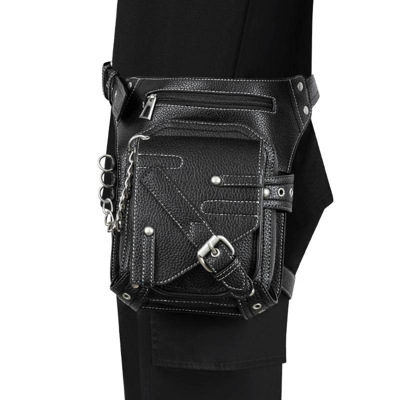 Steampunk Fanny Pack, Men's Rivet Chain Rock Motorcycle Fashi Crossbody Bags, Outdoor Street Trendy Leather Waist Thigh Bags