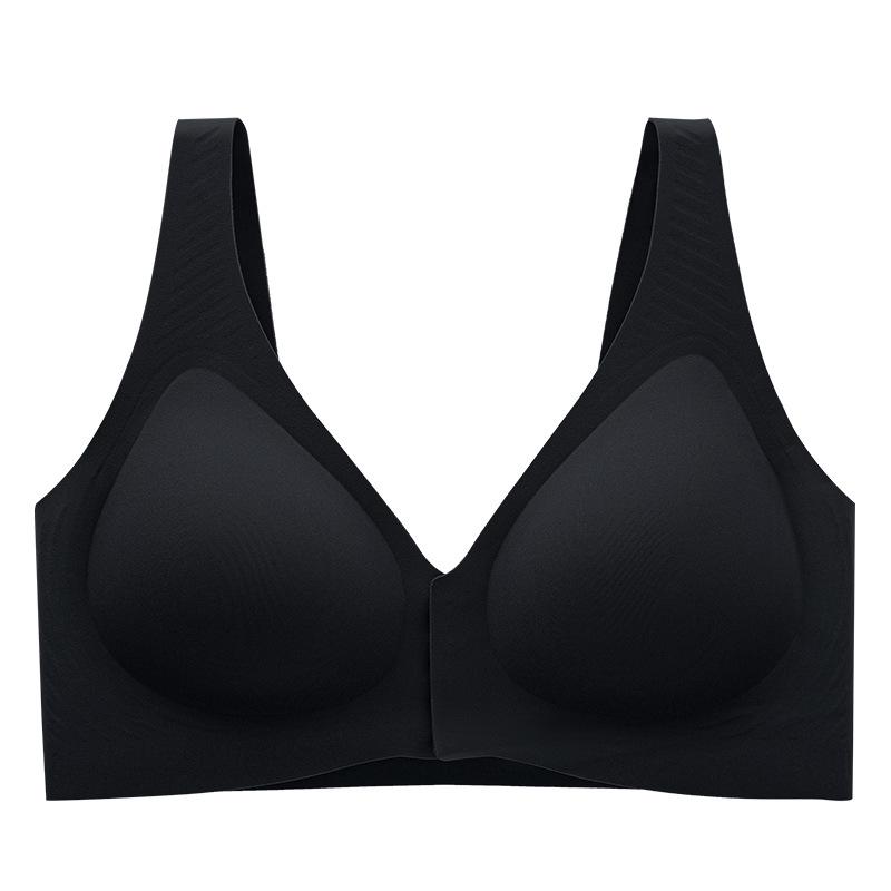 Front Buckle Seamless Plus Size Bra: Side Support, Wire-Free, Anti-Sagging Design.