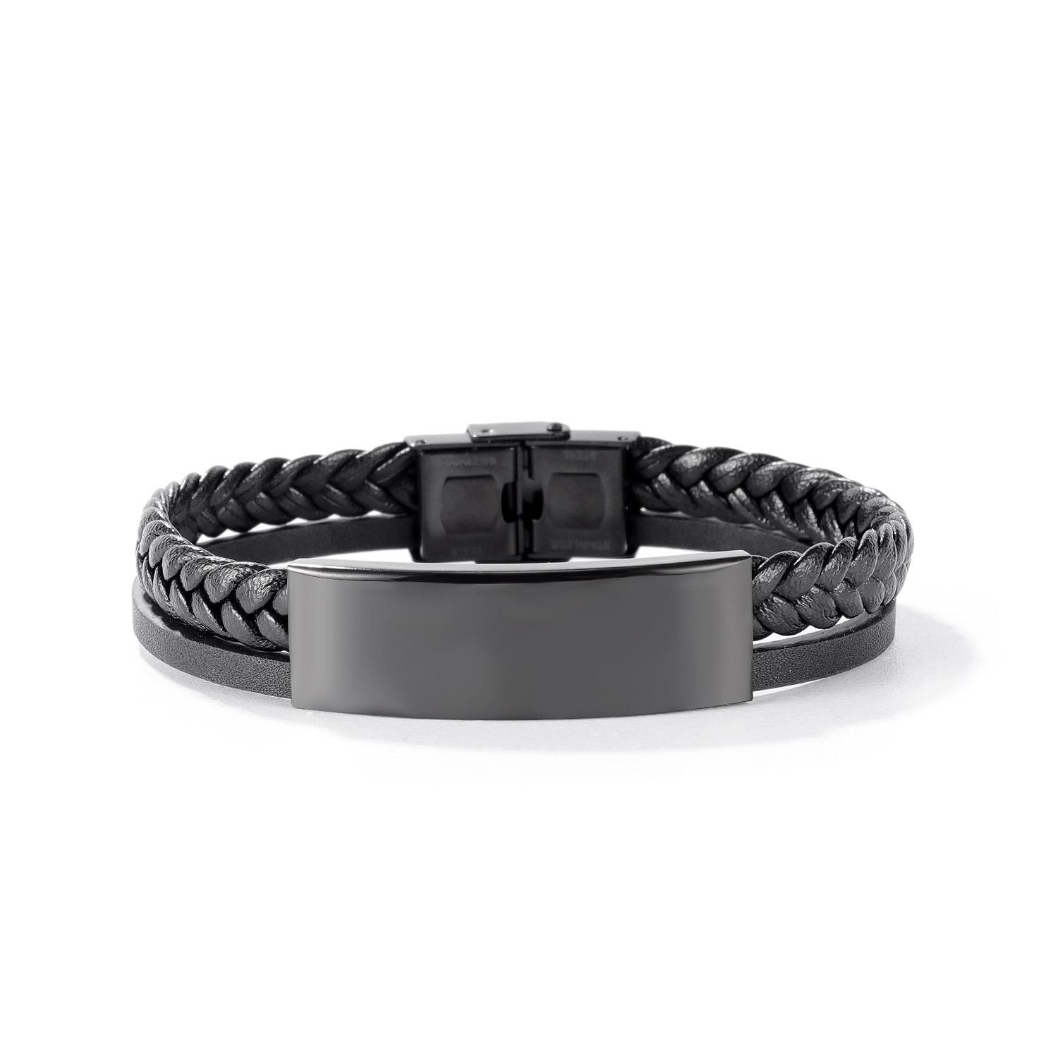 New Arrival Hiphop Leather Woven Bracelet Retro Hand Jewelry Titanium Steel Clasp Fashion Adjustable Bracelet Men Gift 21.5cm&1 чёрный