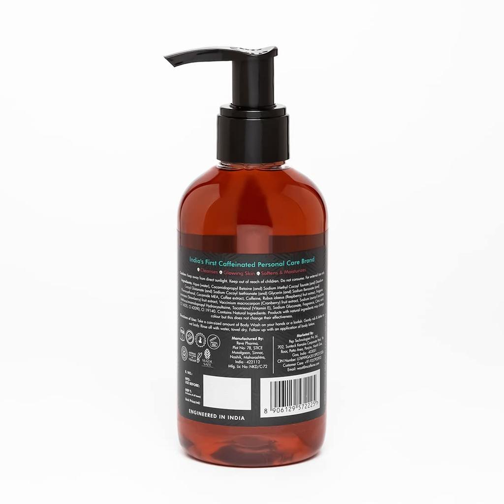 mCaffeine Coffee Body Wash With Berries De Tan Deep Cleansing Shower Gel For Skin Types Energizing Fruity Aroma 200 Ml