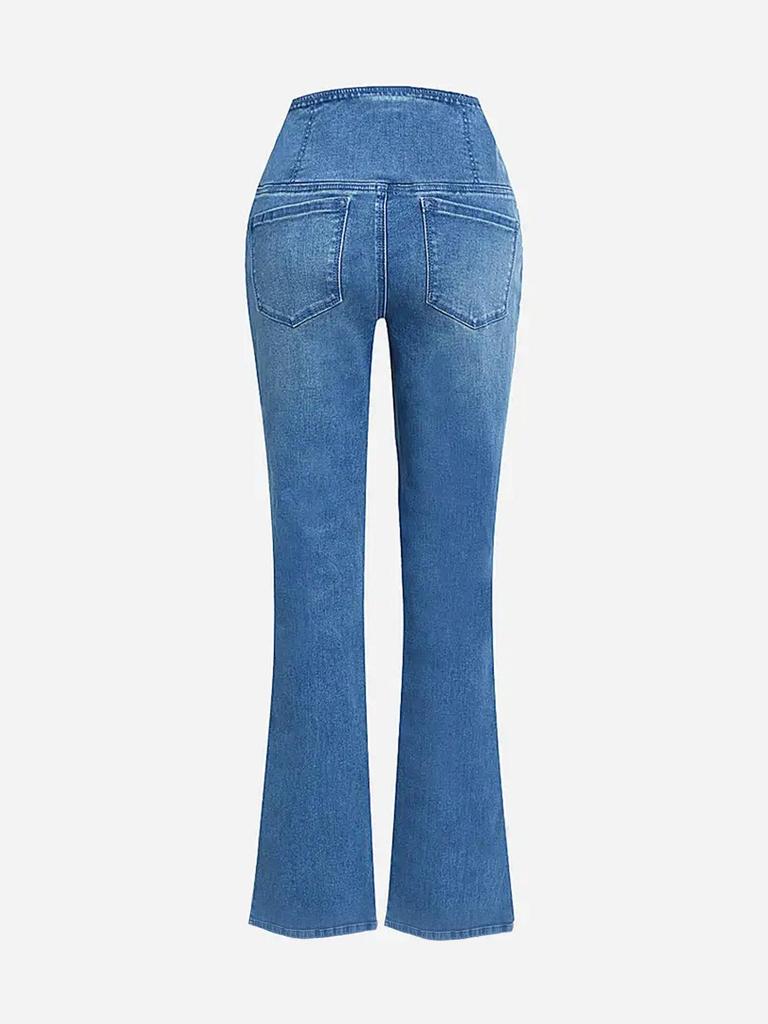 European & American Style High-Waist Flare Denim with Elastic Waist and Hip Lift