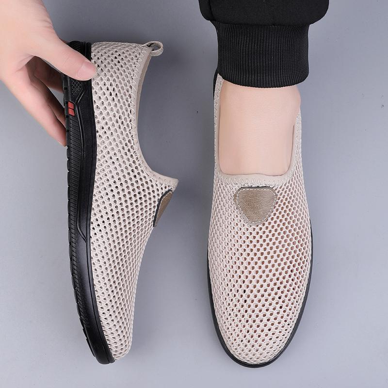 Fashion Summer New Hollow Out Casual Shoes Breathable Flat Shoes Men's Mesh Shoes Beach Shoes Anti Slip Soft Sole Shoes Men's Loafers