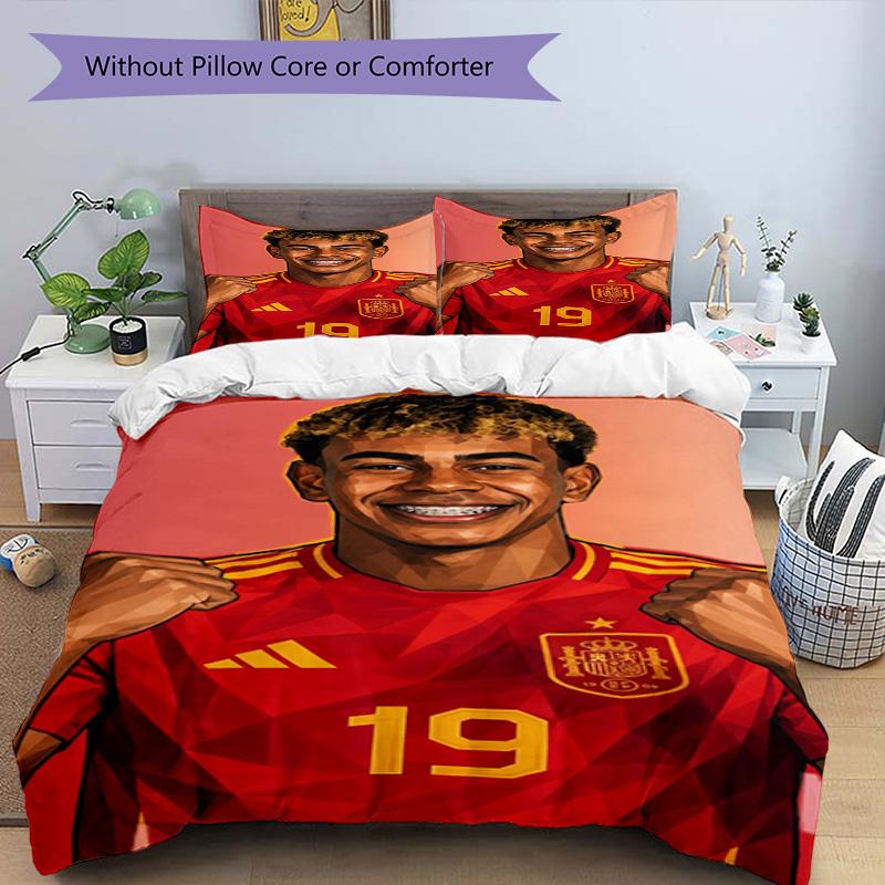 Lamine Yamal Football Graphic Bedding Set,Cozy Bed Linen for Teen Boys Bedroom Decoration,Perfect Birthday Gift,Washable Duvet Cover with Pillowcases,