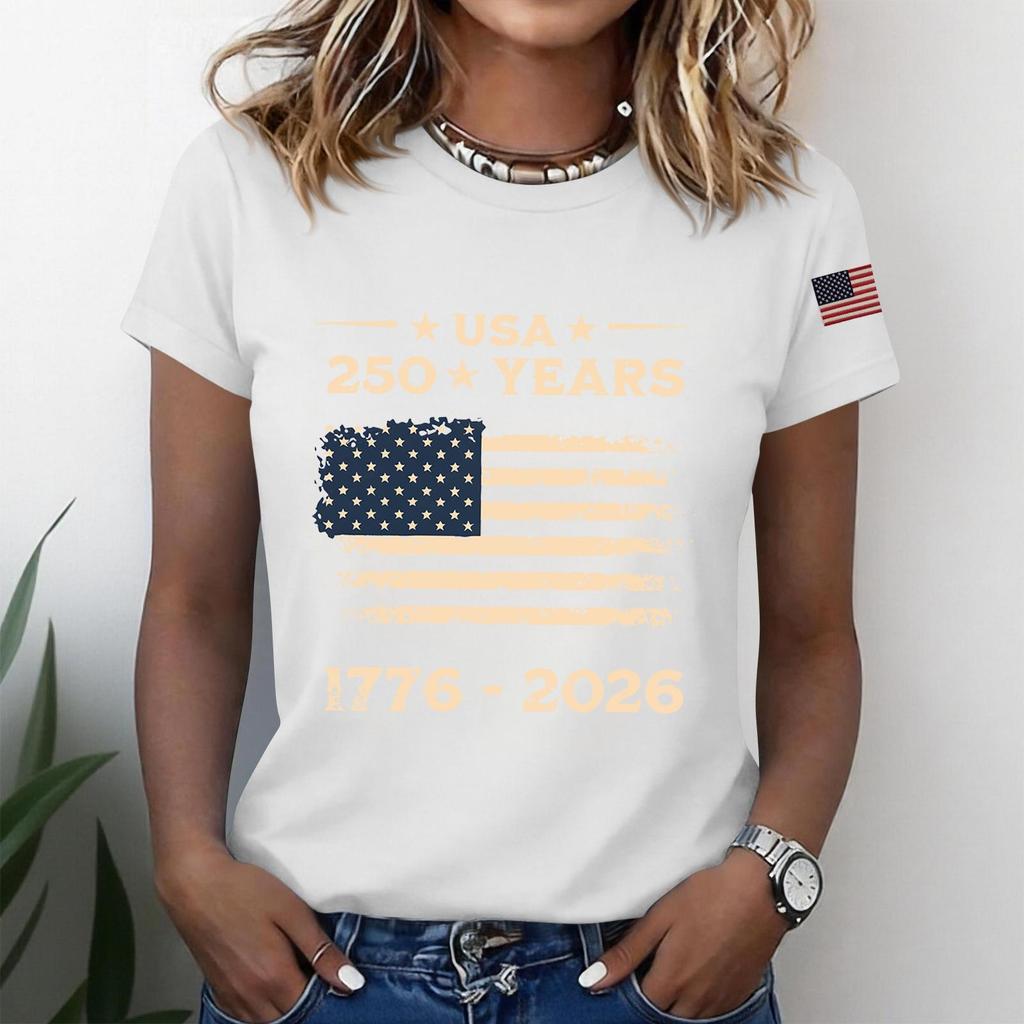 Women's Fashion Casual Printed Short Sleeve Round Neck Pullover Tops