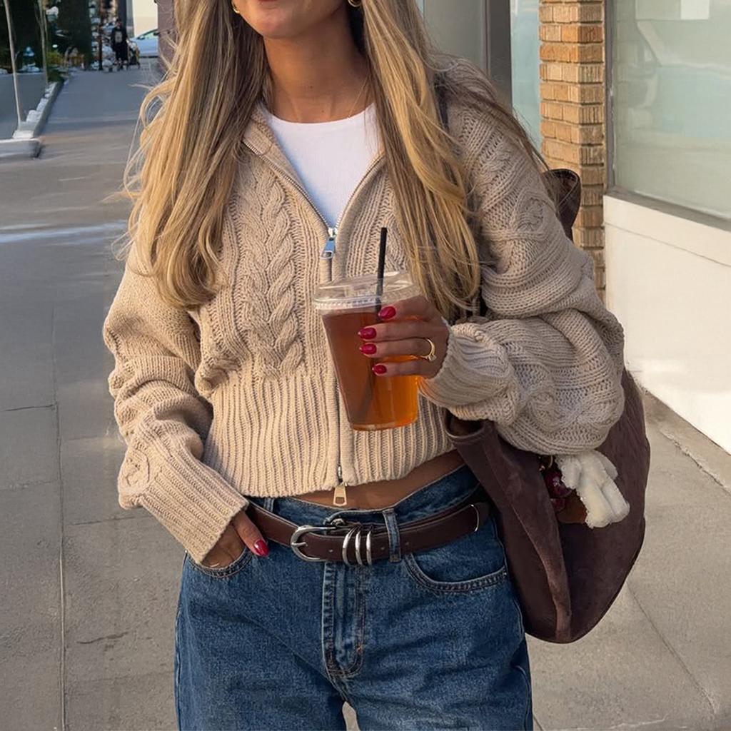 Simple and Fashionable Long-sleeved Solid Color Woolen Women's Clothing 2025 Autumn Winter