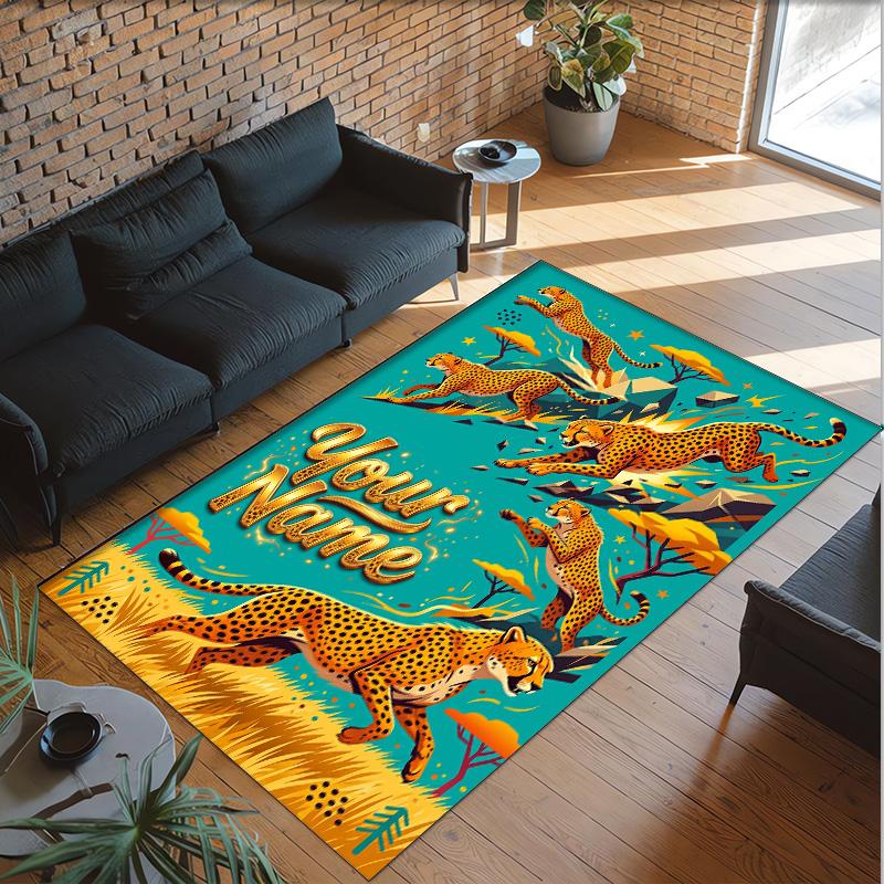 Covor de podea din catifea de cristal cu tematică de leopard, covor cald personalizat cu nume și text, decorațiune pentru casă