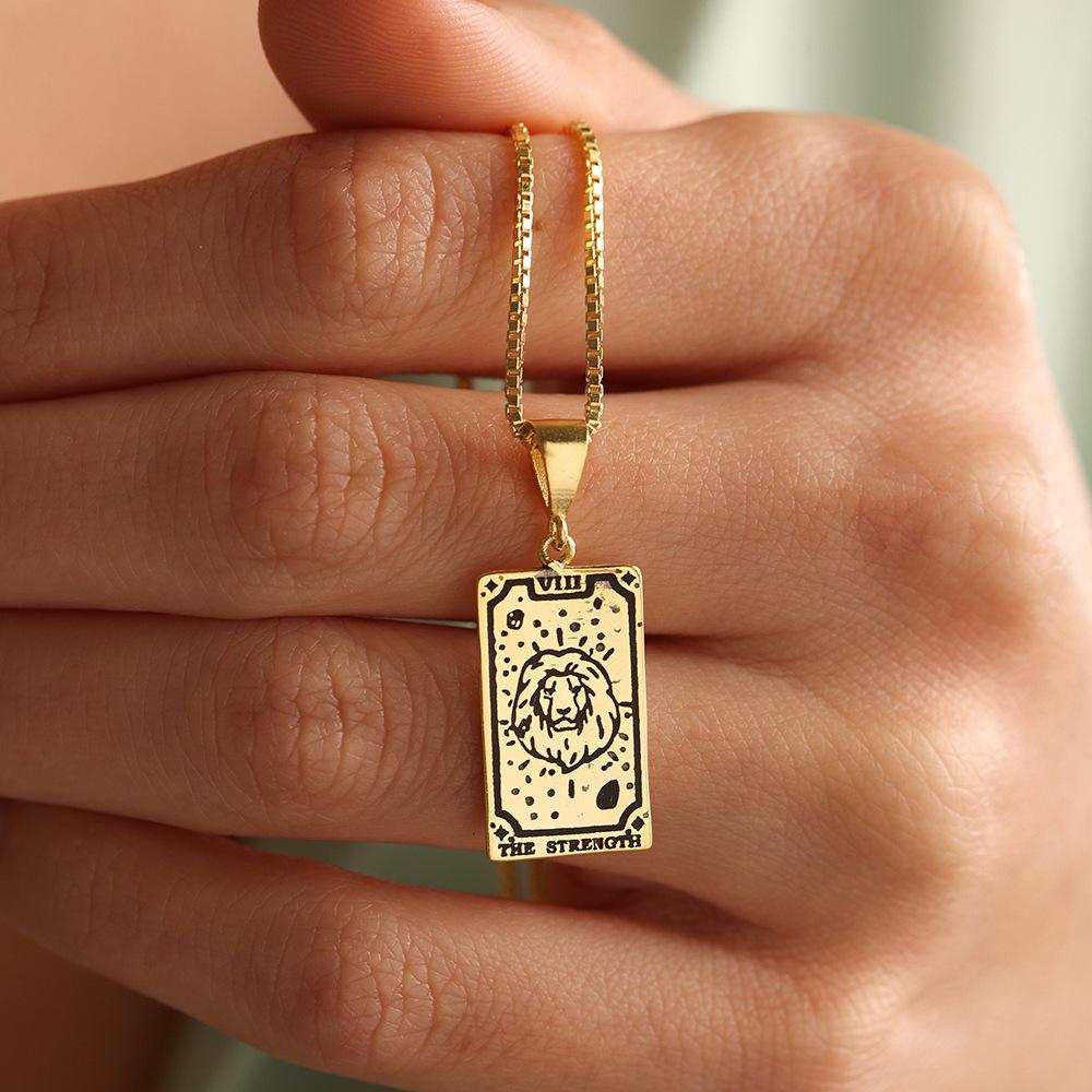 Tarot Card Series Necklace: Stainless Steel & 18K Titanium Steel Sweater Chain Retro Design