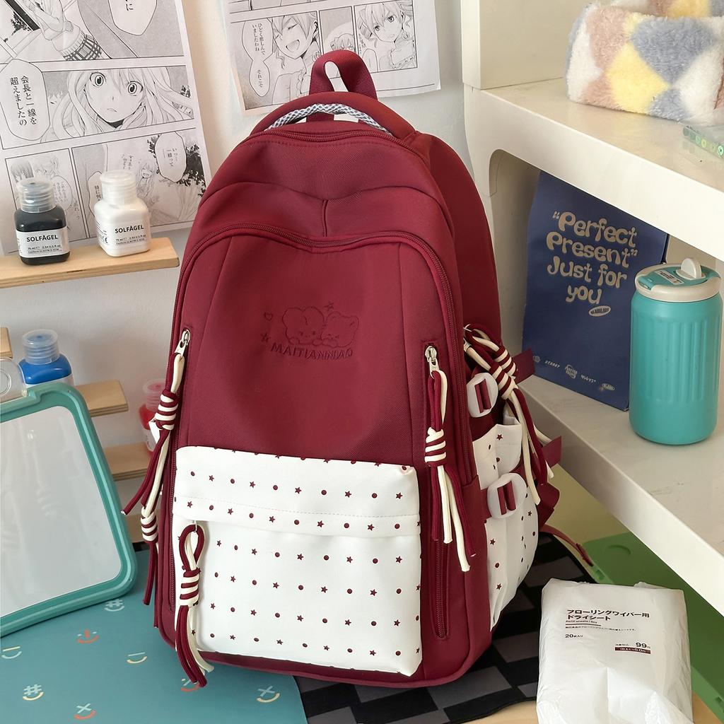 Schoolbag schoolbag female student solid color simple Japanese high-value girl backpack large capacity lightweight versatile casual backpack