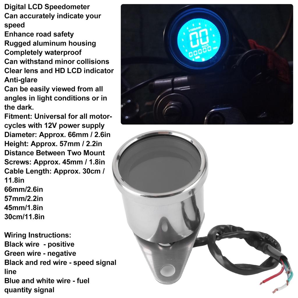 Motorcycle MultiFunctional Meter Tachometer Odometer Fuel Gauge Speedmeter 12V  (Black )