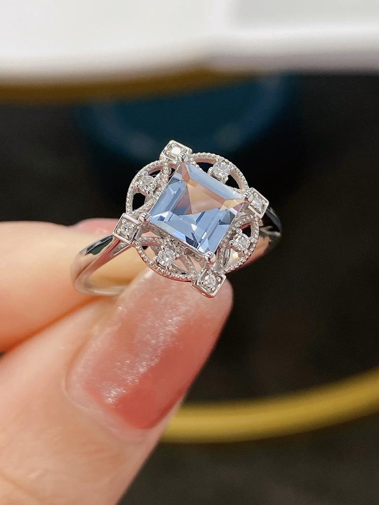 New Geometric Ring Temperament Aquamarine Jewelry  Copper Non-fading Wedding Party Birthday Gift Jewellery