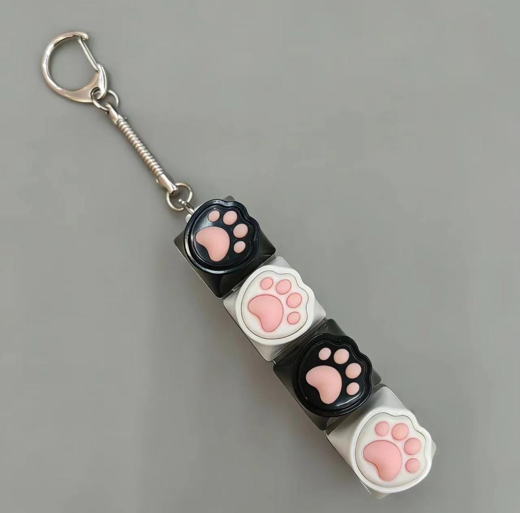 Cat Paw Glow Keychain Fidget Toy Light-Up Silicone Keyboard Button Stress Reliever Portable Clicker Keyring for Anxiety Desk