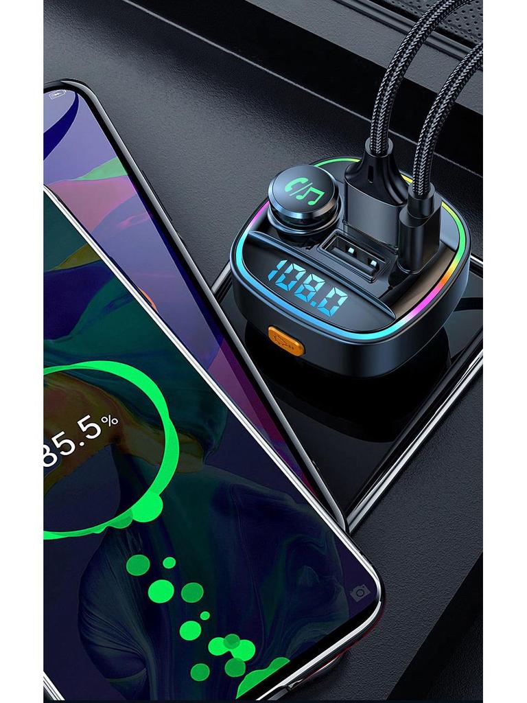 Bluetooth Car MP3 Player with Lossless Sound, Fast Charging, FM Transmitter, and HD Dual Display.