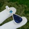Sterling Silver Pear Natural Sodalite Swiss Blue Topaz Handmade Pendant Jewelry