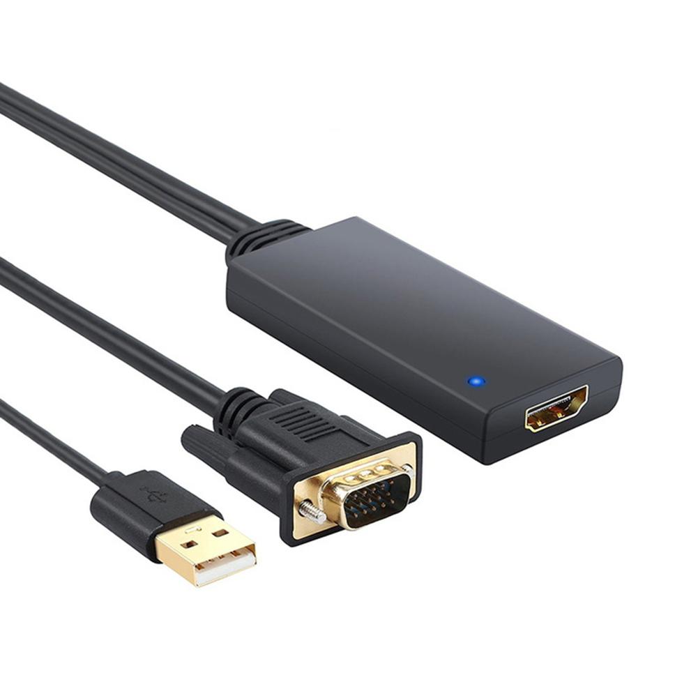 ABS Black VGA to HDMI Converter USB with Audio Switcher Adapter for Computer PC Laptop DVDBlack