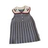 Red Cherry Blossom Knitted Sleeveless Dress for Girls - Spring/Autumn Style with Lapel