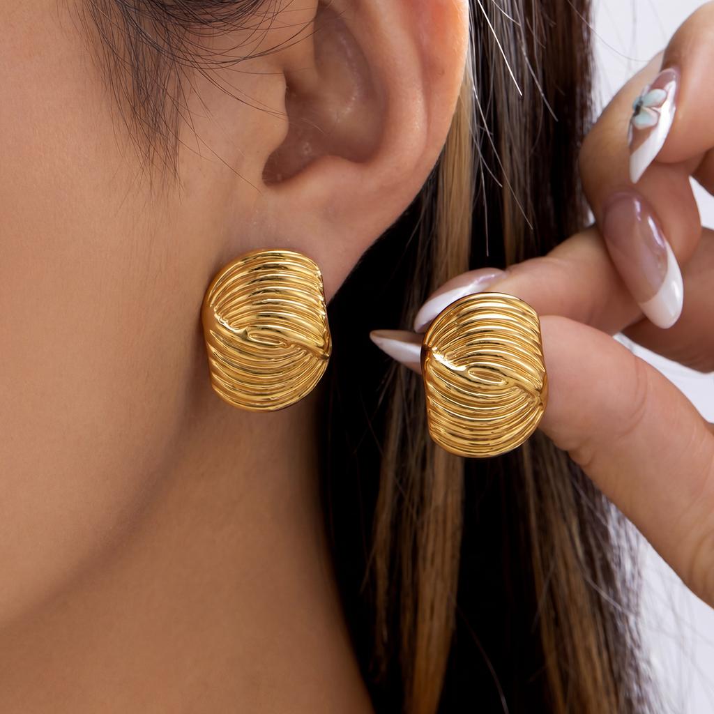 Vintage Striped Texture Stainless Steel Stud Earrings For Women Gold Plated Knotted Vortex Earring Waterproof Statement Jewelry