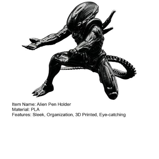 Alien Pen Holder for Desk 3D Printed Pencil Display Stand Kneeing Alien Desktop