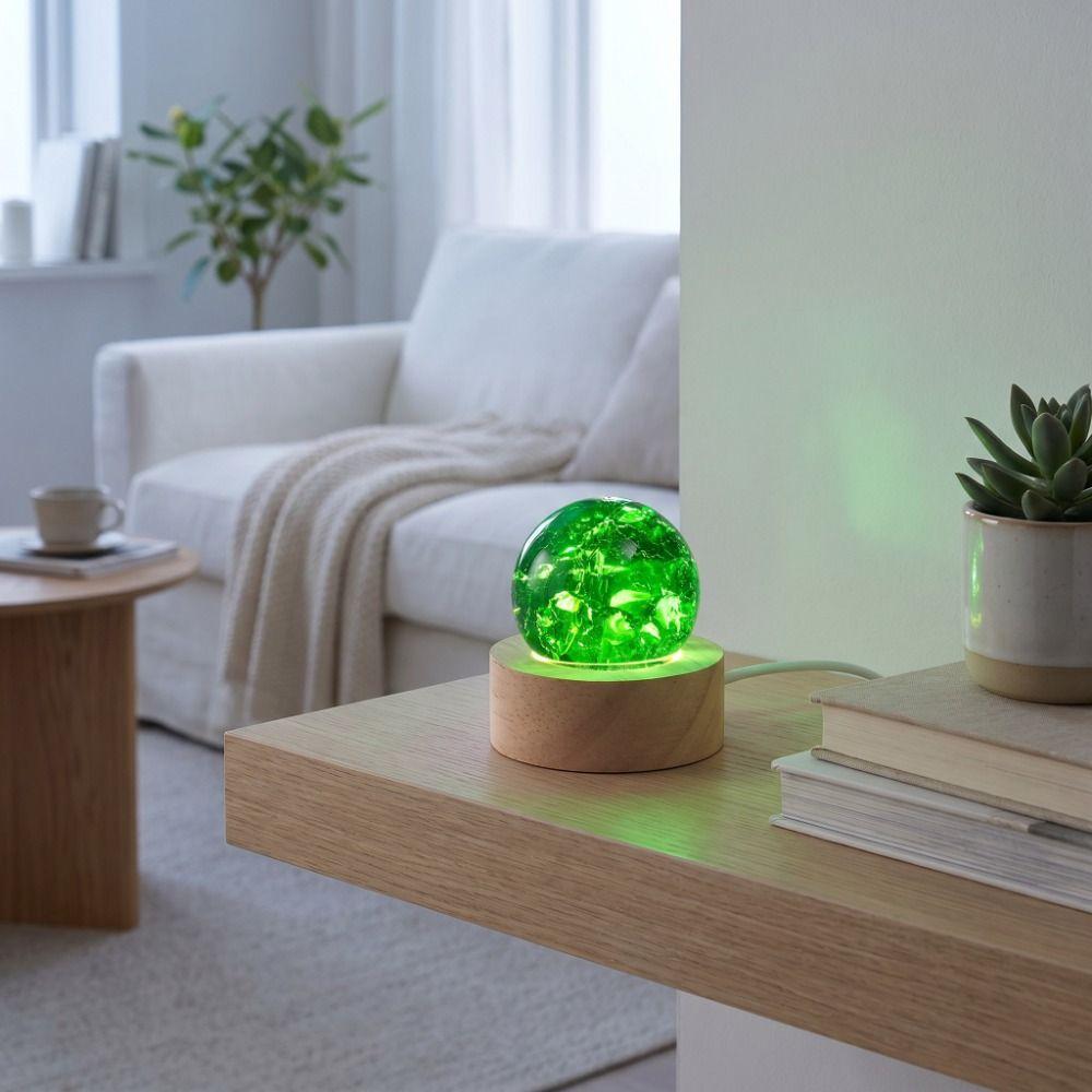 LED Wood Stand Glass Ball Shiny Crystal Ball Night Lamp Luminous Crystal Ornaments Xmas Gift
