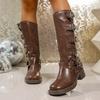 Belt buckle retro high boots fashion boots women's 2025 winter new long boots thick heel western cowboy leather boots
