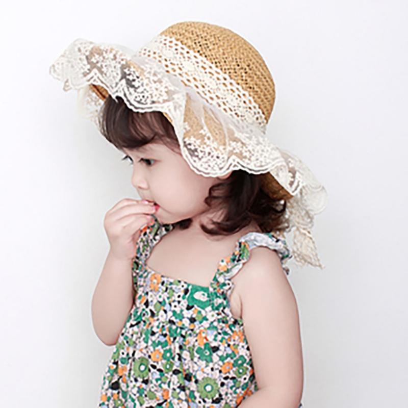 Girls Hats Summer Flowers Bow Straw Hat Children's Beach Cap Wide Brim Bohemia Cap Sun Hats