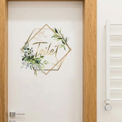 Samolepicí květinové WC logo nálepka na zeď Odnímatelná DIY WC rostlinná značka Nálepka Vodotěsná WC dekorace dveří