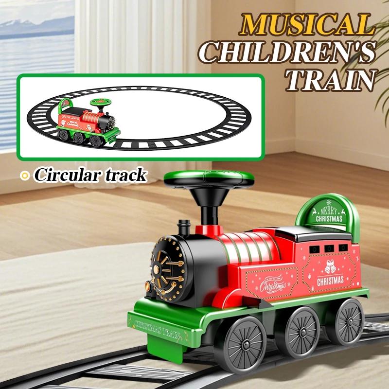 Non-Toxic Ride-On Train With Track Children Toy Train With Lights Sounds And Storage Seat Riding Fun Toys For Kids Christmas Gifts