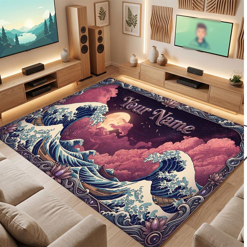 Octopus Sea Life Theme Crystal Velvet Floor Rug Personalized Custom Name Text Warm Carpet Home Decoration