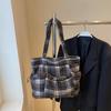 Woolen Plaid Large Bag Women'S Fashion Large Capacity Shoulder Bag Leisure Student Commuter Tote Bag